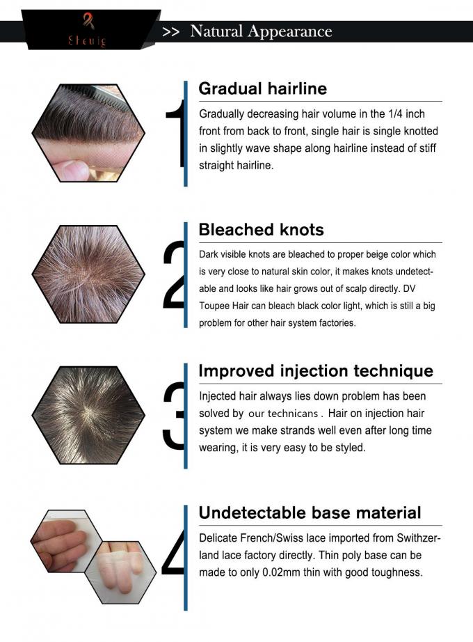 Cordón lleno del tupé de la onda ligera del pelo del sistema gris del reemplazo para los hombres de reducción del pelo